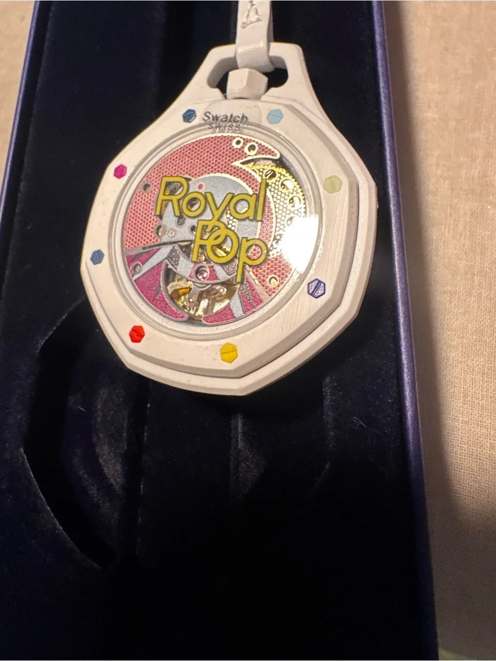 Swatch Huit Blanc Royal Pop Pocket Watch with Multicolor Accents